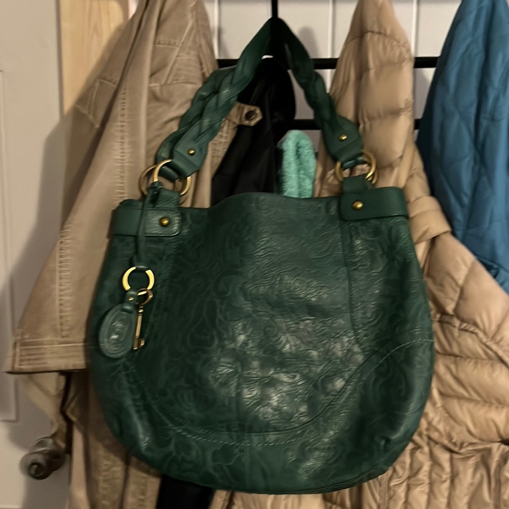 Vintage fossil leather bag, green.